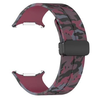 For Samsung Galaxy Watch Ultra 47mm Magnetic Folding Buckle Silicone Watch Band(Camouflage Wine Red)