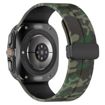 For Samsung Galaxy Watch Ultra 47mm Magnetic Folding Buckle Silicone Watch Band(Camouflage Army Green)