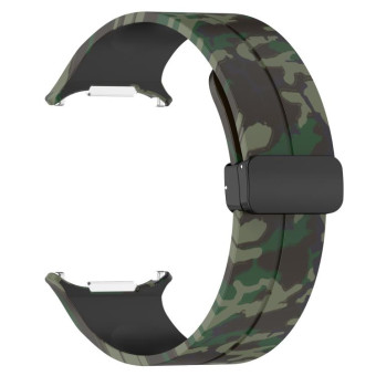 For Samsung Galaxy Watch Ultra 47mm Magnetic Folding Buckle Silicone Watch Band(Camouflage Army Green)