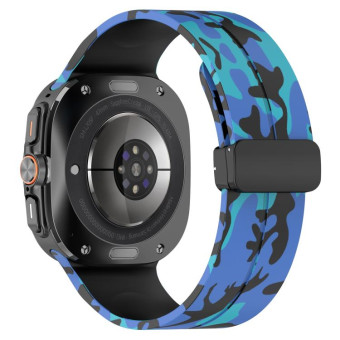 For Samsung Galaxy Watch Ultra 47mm Magnetic Folding Buckle Silicone Watch Band(Camouflage Blue)