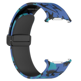 For Samsung Galaxy Watch Ultra 47mm Magnetic Folding Buckle Silicone Watch Band(Camouflage Blue)