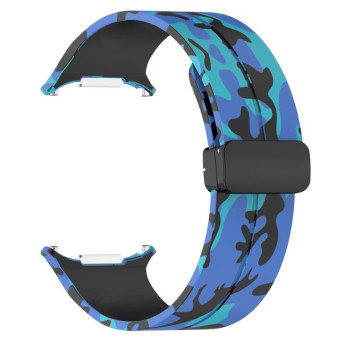 For Samsung Galaxy Watch Ultra 47mm Magnetic Folding Buckle Silicone Watch Band(Camouflage Blue)
