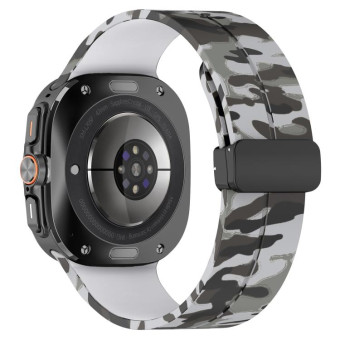 For Samsung Galaxy Watch Ultra 47mm Magnetic Folding Buckle Silicone Watch Band(Camouflage Light Gray)