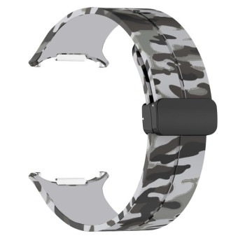 For Samsung Galaxy Watch Ultra 47mm Magnetic Folding Buckle Silicone Watch Band(Camouflage Light Gray)