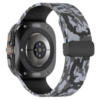 For Samsung Galaxy Watch Ultra 47mm Magnetic Folding Buckle Silicone Watch Band(Camouflage Dark Gray)