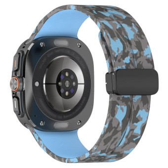 For Samsung Galaxy Watch Ultra 47mm Magnetic Folding Buckle Silicone Watch Band(Camouflage Rock Blue)