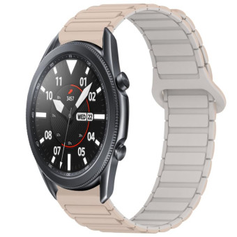 For Samsung Galaxy Watch3 45mm Dual Color Magnetic Buckle Silicone Watch Band(Milk Tea+Rocky White)