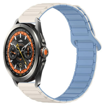 For Xiaomi Watch S4 Sport Dual Color Magnetic Buckle 22mm Silicone Watch Band(White+Blue)