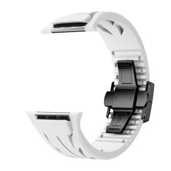 For Apple Watch 44mm / 45mm / 46mm / 49mm Tailor Stainless Steel Black Butterfly Buckle Silicone Watch Band(White)
