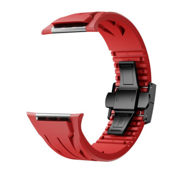 For Apple Watch 44mm / 45mm / 46mm / 49mm Tailor Stainless Steel Black Butterfly Buckle Silicone Watch Band(Red)