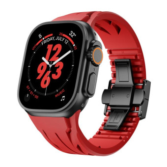 For Apple Watch 44mm / 45mm / 46mm / 49mm Tailor Stainless Steel Black Butterfly Buckle Silicone Watch Band(Red)
