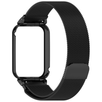 For Xiaomi Smart Band 9 Pro Metal Frame Integrated Milan Magnetic Stainless Steel Watch Band(Black)