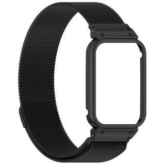 For Xiaomi Smart Band 9 Pro Metal Frame Integrated Milan Magnetic Stainless Steel Watch Band(Black)