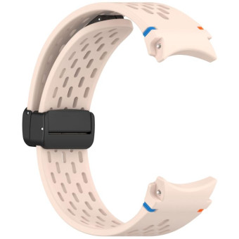 For Samsung Galaxy Watch 7 40 / 44mm Holes Style Stitched Folding Buckle Silicone Watch Band(Pink)