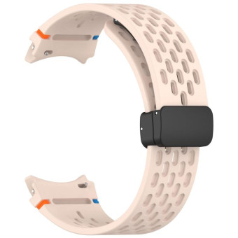 For Samsung Galaxy Watch 7 40 / 44mm Holes Style Stitched Folding Buckle Silicone Watch Band(Pink)