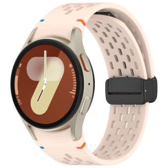 For Samsung Galaxy Watch 7 40 / 44mm Holes Style Stitched Folding Buckle Silicone Watch Band(Pink)