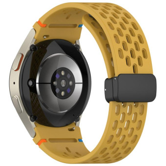 For Samsung Galaxy Watch 7 40 / 44mm Holes Style Stitched Folding Buckle Silicone Watch Band(Official Yellow)