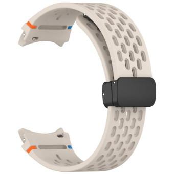 For Samsung Galaxy Watch 7 40 / 44mm Holes Style Stitched Folding Buckle Silicone Watch Band(Starlight)