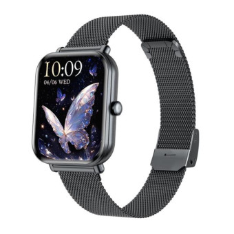 KM66 1.75 inch Color Screen Smart Watch Milan Steel Strap, Support Bluetooth Call(Black)
