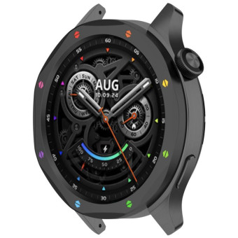 For Xiaomi Watch S4 Tempered Glass Film Hybrid Stainless Steel Watch Protective Ring(Black Rainbow)
