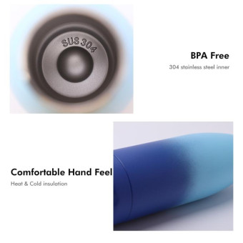 JUNSUNMAY 500ml Gradient Colored Coating 304 Stainless Steel Water Vacuum Bottle(Blue Pink Purple)