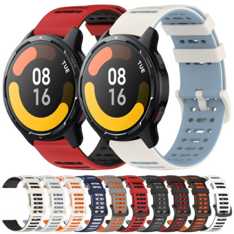 For Xiaomi Watch 22mm Hollow Three Rows Hole Two Color Silicone Watch Band(Grey+Orange)