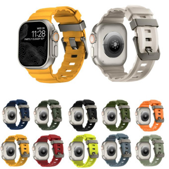 For Apple Watch 46mm / 49mm / 45mm / 44mm Wild Path Grey Buckle Thickened Silicone Watch Band(Daylight Yellow)