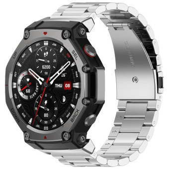 For Amazfit T-REX 3 Three Beads Stainless Steel Metal Watch Band(Silver)