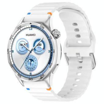 For Huawei Watch GT 5 46mm Wavy Grain Stitched 22mm Silicone Watch Band(White)
