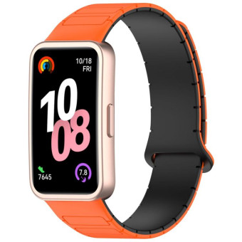 For Huawei Watch Band 10 / 10 NFC I-Shaped Magnetic Silicone Watch Band(Orange Black)