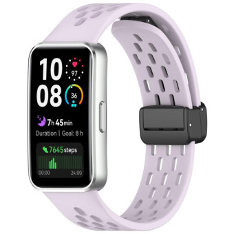 For Huawei Band 10 / 9 / 8 Hole Style Fold Magnetic Buckle Silicone Watch Band(Purple)
