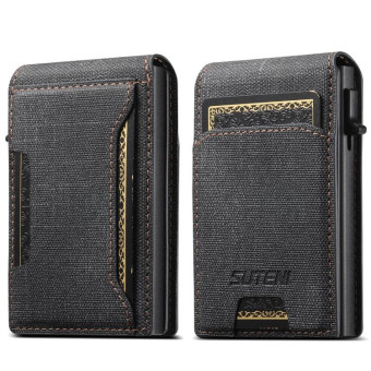 Suteni Denim Pattern Button Automatically Pops Out the Card Box(Black)