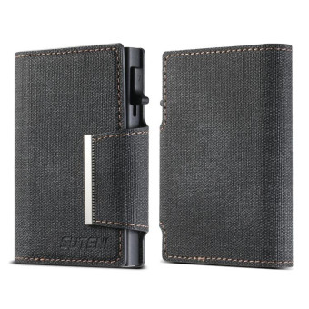 Suteni Denim Buckle Button Automatically Pops Out the Card Box(Black)