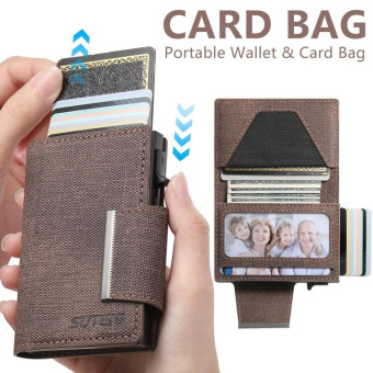 Suteni Denim Buckle Button Automatically Pops Out the Card Box(Brown)