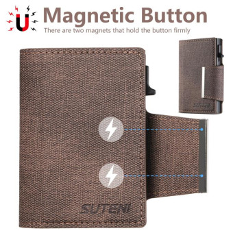 Suteni Denim Buckle Button Automatically Pops Out the Card Box(Brown)