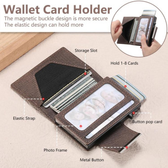 Suteni Denim Buckle Button Automatically Pops Out the Card Box(Brown)