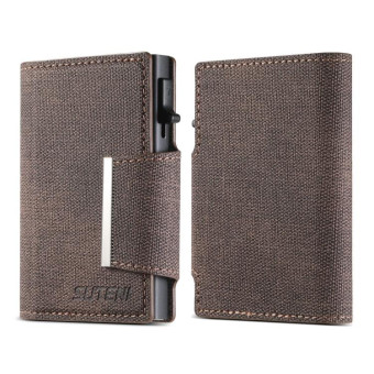 Suteni Denim Buckle Button Automatically Pops Out the Card Box(Brown)