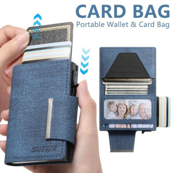 Suteni Denim Buckle Button Automatically Pops Out the Card Box(Blue)