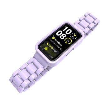 For Huawei Band  8 / 9 / 10 Watch Frame Integrated Three Beads Plastic Watch Band(Light Purple)