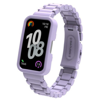 For Huawei Band  8 / 9 / 10 Watch Frame Integrated Three Beads Plastic Watch Band(Light Purple)