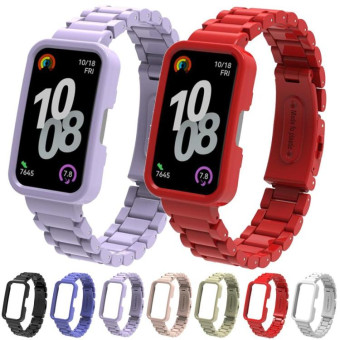 For Huawei Band  8 / 9 / 10 Watch Frame Integrated Three Beads Plastic Watch Band(White)