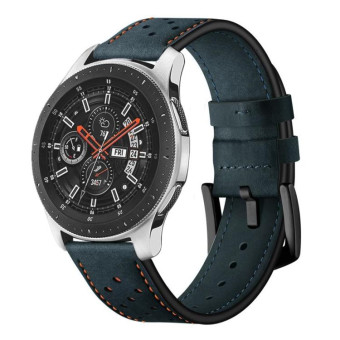 For Samsung Galaxy Watch Active 20mm Leather Eyelet Sport Watch Band(Dark Blue)