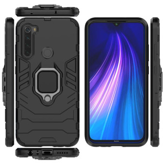 For Xiaomi Redmi Note8 PC + TPU Shockproof Protective Case with Magnetic Ring Holder(Navy blue)