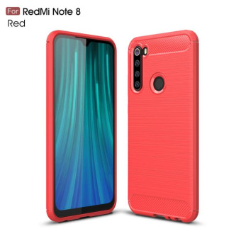 For Xiaomi Redmi Note 8 Brushed Texture Carbon Fiber TPU Case(Red)