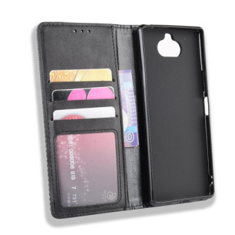 For Sony Xperia 8 Magnetic Buckle Retro Crazy Horse Texture Horizontal Flip Leather Case with Holder & Card Slots & Photo Frame(Black)