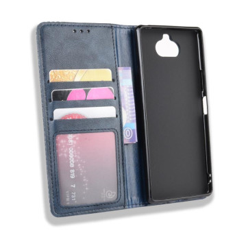 For Sony Xperia 8 Magnetic Buckle Retro Crazy Horse Texture Horizontal Flip Leather Case with Holder & Card Slots & Photo Frame(Blue)