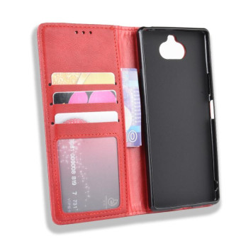 For Sony Xperia 8 Magnetic Buckle Retro Crazy Horse Texture Horizontal Flip Leather Case with Holder & Card Slots & Photo Frame(Red)
