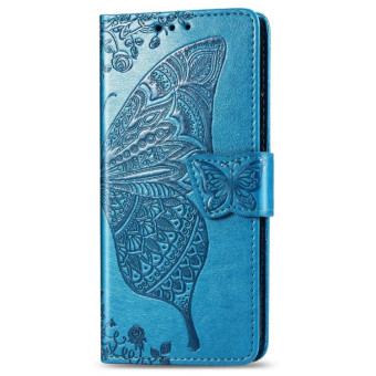For One Plus 7T  Butterfly Love Flower Embossed Horizontal Flip Leather Case with Bracket Lanyard Card Slot Wallet(Blue)