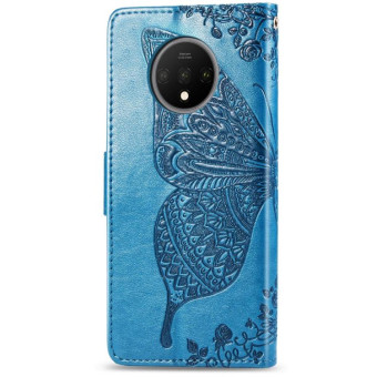 For One Plus 7T  Butterfly Love Flower Embossed Horizontal Flip Leather Case with Bracket Lanyard Card Slot Wallet(Blue)