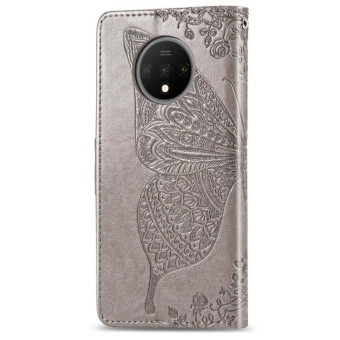 For One Plus 7T  Butterfly Love Flower Embossed Horizontal Flip Leather Case with Bracket Lanyard Card Slot Wallet(Gray)